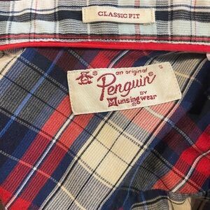 Original Penguin Plaid Button Down Shirt - Red, Blue, and Cream
